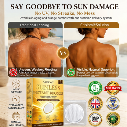 ☀️ Celsiora® 𝐒𝐮𝐧𝐥𝐞𝐬𝐬 𝐈𝐧𝐬𝐭𝐚𝐧𝐭 𝐁𝐫𝐨𝐧𝐳𝐞 𝐓𝐚𝐧𝐧𝐢𝐧𝐠 𝐌𝐢𝐜𝐫𝐨𝐧𝐞𝐞𝐝𝐥𝐞 𝐏𝐚𝐭𝐜𝐡 🇬🇧 (𝐉𝐮𝐬𝐭 𝐨𝐧𝐜𝐞 𝐚 𝐝𝐚𝐲) 𝐕𝐢𝐬𝐢𝐛𝐥𝐞 𝐁𝐫𝐨𝐧𝐳𝐞 𝐆𝐥𝐨𝐰 𝐢𝐧 𝟕 𝐃𝐚𝐲𝐬 ✅ 𝐍𝐨 𝐔𝐕, 𝐍𝐨 𝐎𝐫𝐚𝐧𝐠𝐞, 𝐍𝐨 𝐒𝐭𝐫𝐞𝐚𝐤𝐬, 𝐍𝐨 𝐃𝐇𝐀, 𝐍𝐨 𝐌𝐞𝐬𝐬.